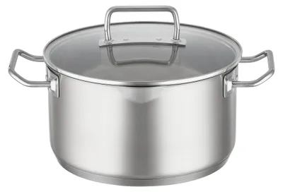 Productafbeelding van Kookpan steelpan - Roestvrij staal 18/10 - 24 cm - 5,8 L - Glazen deksel