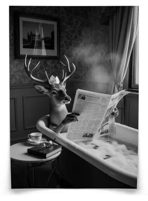 Produktbild von Muralo Poster für WC Badezimmer HIRSCH in Badewanne Zeitung Abstraktion 20x30cm