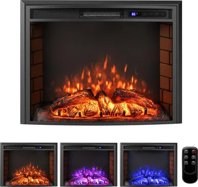 Produktbild von GOPLUS Elektrokamin, 1500W elektrischer Wandkamin mit gebogenem Bildschirm, Einbaukamin mit 3D dimmbarer Flammeneffekt, 6H Timer, Thermostat