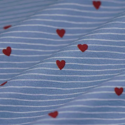 Imagen del producto de Jersey de algodón con estampado de corazones, color azul