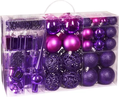 Obrázek produktu pro Brubaker 101 kusů sada Tree Top Christmas Baubles Fialové ozdoby na vánoční stromek