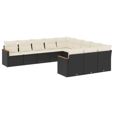Produktbild von 11-tlg. Garten-Sofagarnitur mit Kissen Schwarz Poly Rattan