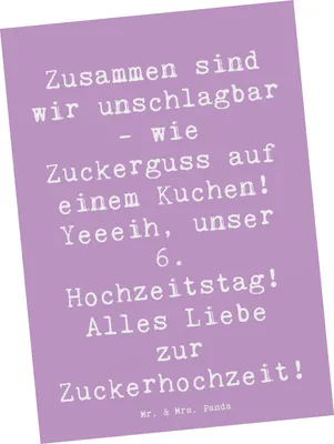 Produktbild von Mr. & Mrs. Panda Postkarte Spruch 6. Hochzeitstag Zuckerhochzeit - Lavendeltraum - Geschenk, Ehe, Zitat, Ansichtskarte, Heiraten, Geschenke, feiern, Ansichtskarten, Feier