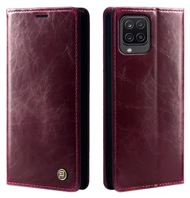 Produktbild von Handyhülle für Samsung Galaxy A12 Kunstleder Klapphülle Vintage Cover Hülle RFID Schutz Case Kartenfach Farbe: Weinrot