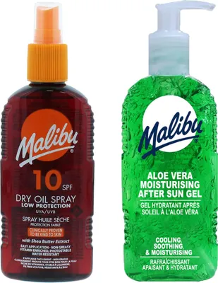 Productafbeelding van Malibu Dry Oil Spray SPF10 bruiningsolie 200 ml + Aloe Vera aftersun gel 200 ml Bruiningsset