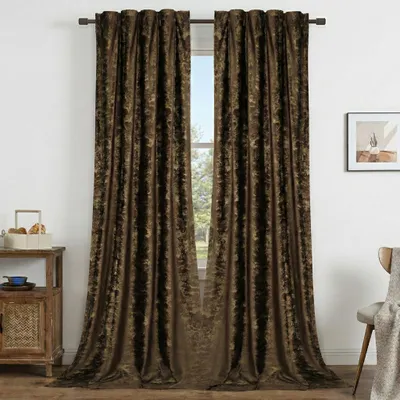 Produktbild von 2er Set Samt Vorhänge mit Kräuselband Vorhang Verdunkelung Golden Bedruckte Gardinen Wohnzimmer Schlafzimmer, B132xH213cm, Braun