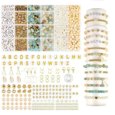 Produktbild von Schmuck Bastelset mit Natursteinen & Buchstabenperlen, 25 Fächer, DIY Perlen für Armbänder & Halsketten, Geschenk für Kinder & Erwachsene
