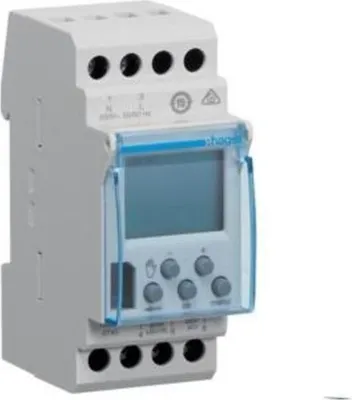 Zdjęcie produktu dla Hager EGN103. Typ: Timer, Typ wyświetlacza: Cyfrowy, Technologia transmisji: Bezprzewodowa. Napięcie wejściowe AC: 230 V, zakres napięcia AC: 230 - 254 V, częstotliwość wejściowa AC: 50 - 60 Hz. Szerokość: 35,8 mm, Głębokość: 61,6 mm, Wysokość: 90 mm (EGN103)