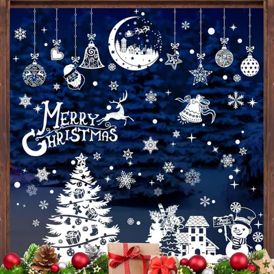 Produktbild von Fensterbilder Weihnachten 202 Stück, 9 Blätter, selbstklebend, doppelseitig, PVC