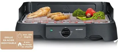 Image de Barbecue électrique de table SEVERIN PG8593 2000 W 38 x 22 cm Grille Inox Thermostat Noir