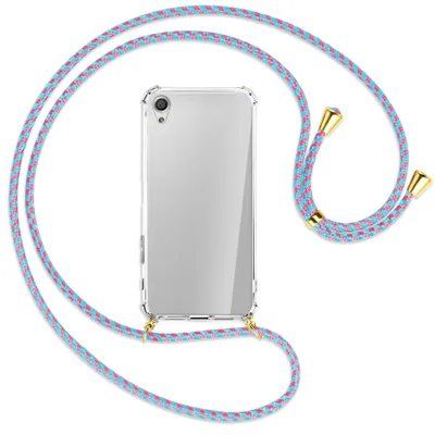 Produktbild von Handykette Backcover-Schutzhülle mit Band (Metall goldfarben) für Sony Xperia X Performance - pink/mint
