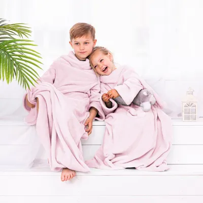 Produktbild von Kuscheldecke für Kinder 90x105 cm mit Ärmeln Microfaser Fleecedecke Kuscheldecke Rosa