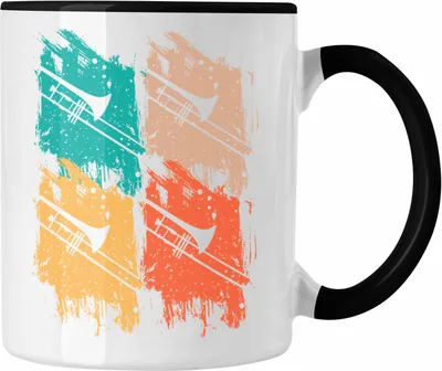 Produktbild von Trendation - Posaunist Tasse Geschenk Retro Grafik Posaune Kaffeebecher Geschenkidee Lustig (Schwarz)
