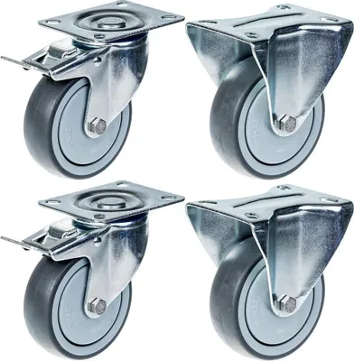 Produktbild von 80mm 3" Rolle grau Gummibremse & feststehend stark 320kg Kapazität, Satz von 4
