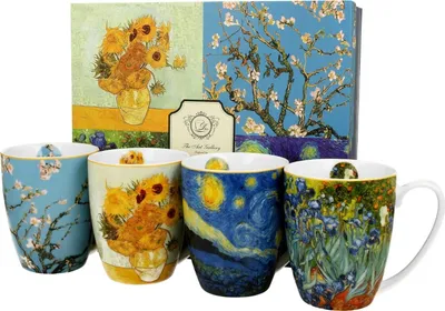 Immagine prodotto di Set di 4 tazze da caffè Van Gogh in porcellana, mug, tazza da tè, tazza da caffè con manico 350 ml
