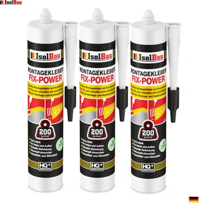 Produktbild von IsolBau Montagekleber FIX-POWER Baukleber 3 x 480g Kartusche weiß Qualität 200kg / 10cm