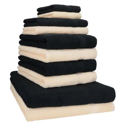 Produktbild von Betz 10-tlg. Handtuch-Set PREMIUM CLASSIC 2 Duschtücher 4 Handtücher 2 Gästetücher 2 Seiftücher Farbe: beige & schwarz