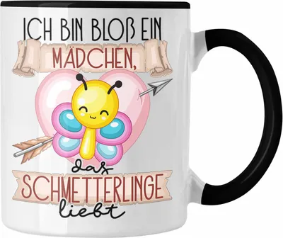 Produktbild von Trendation - Schmetterlinge Tasse Geschenk Frauen Ich Bin Bloß Ein Mädchen Das Schmetterlinge Liebt Schmetterlingliebhaber Geschenk Spruch Geburtstag (Schwarz)