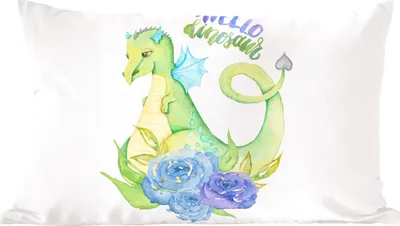 Produktbild von MuchoWow® Zierkissen Sofakissen Wohnzimmer Dekokissen 50x30 cm Dinosaurier - Rosen - Kinderzimmer - Jungen - Mädchen - Kinder - Wohnzimmerdekoration - Polster mit Photo
