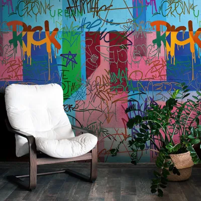 Produktbild von Profhome 398241-GU Fototapete Graffiti matt blau pink grün gelb 1,59 m x 2,8 m