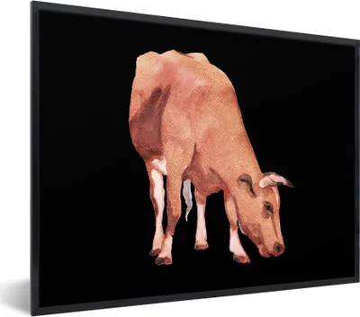 Produktbild von MuchoWow® MuchoWow® Gerahmtes Poster Kuh - Braun - Makro 80x60 cm - Poster mit zchwarzem Bilderrahmen - Schwarzem - Mit Gestell
