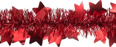 Produktbild von Weihnachtsgirlande Lametta mit großen Sternen 9cm x 2m rot matt