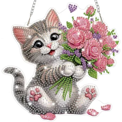 Productafbeelding van Diamantverfijning, kattenbloem, 5D knutselset, hangende decoratie voor volwassenen