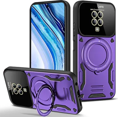 Produktbild von Rüstung Handyhülle für Xiaomi Redmi Note 9S/Note 9 Pro/Note 9 Pro Max Dual-Layer Ringhalter Ständer Hülle Lila