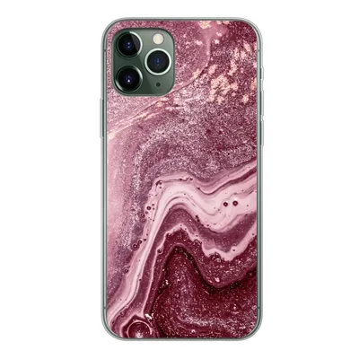 Produktbild von MuchoWow® Handyhülle Schutzhülle Hülle für iPhone 11 Pro Naturstein - Rosa - Glitter Silikon Softcase Handy Hülle - Handy