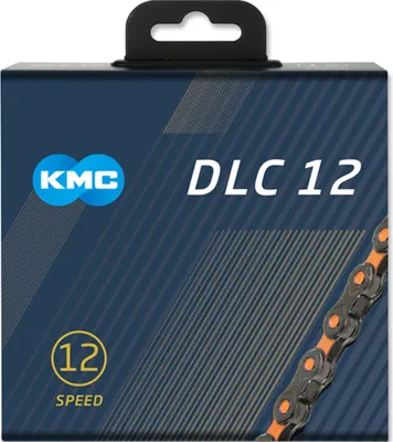 Produktbild von KMC Kette DLC12 12-fach, 126 Glieder Missing Link, 1/2x11/128, schwarz/orange