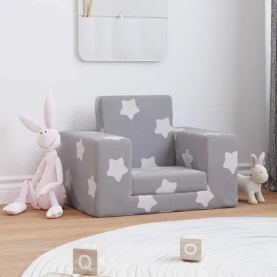 Produktbild von vidaXL Schlafsofa für Kinder Hellgrau Sterne Weich Plüsch