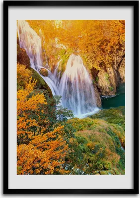 Produktbild von Bild - Bilderrahmen - 50 cm x 70 cm - MDF - Rahmen - Wandkunst Wasserfall im Herbst