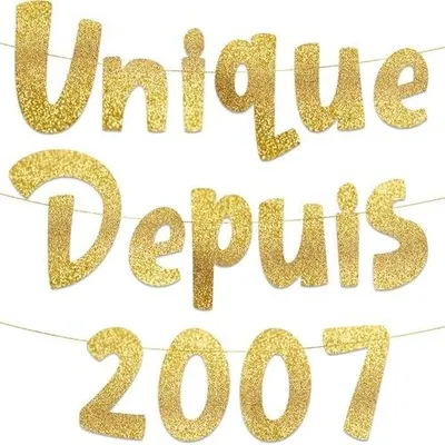Zdjęcie produktu dla Baner złoty brokatowy unique since 2007 18 urodzin dekoracja