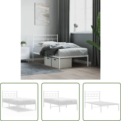 Produktbild von The Living Store Bettgestell mit Kopfteil Metall Weiß 100x190 cm