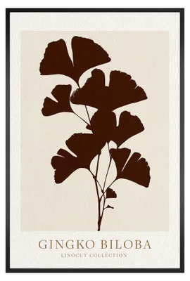 Zdjęcie produktu dla STYLER Obraz na ścianę 60x90 cm w ramie MDF motyw liści miłorzębu gingko dekoracja do salonu sypialni biura elegancki POSTER LINOCUT GINGKO