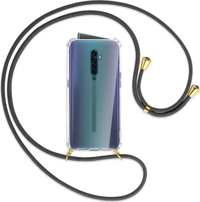 Produktbild von Handykette Backcover-Schutzhülle mit Band (Metall goldfarben) für Oppo Reno2 - dunkelgrau