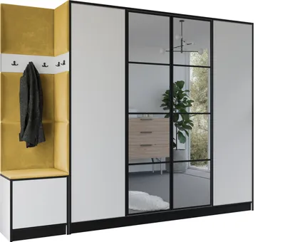 Produktbild von KIER FURNITURE Kleiderschrank EDEN, Schlafzimmer Schrank, Garderobeschrank, Flurschrank Weiß & Gelb 259,6x205x39 cm