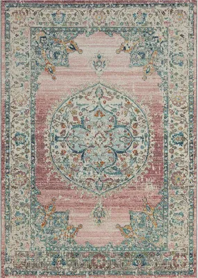 Produktbild von Outdoor Teppich Terasse Küche Balkon Vintage Stil Grau Pink