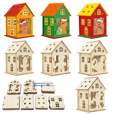 Produktbild von 7 Deko-Häuser aus Naturholz 8 x 8 x 115 mm Weihnachtsdorf Dekoration Christmas Village Geschenke Weihnachtsdekoration 7-lebkuchenmann