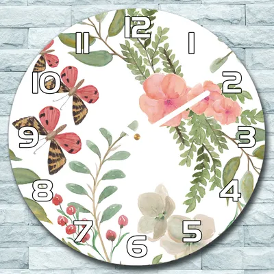Produktbild von Wanduhr aus Glas Rund fi 30 Blumen Schmetterling Quarz Deko Schlafzimmer Büro