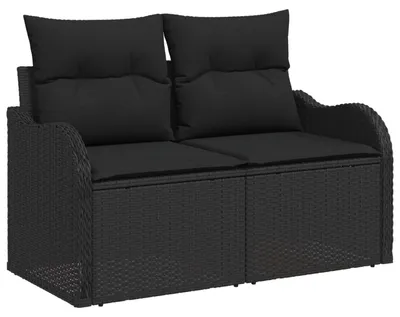 Zdjęcie produktu dla vidaXL Sofa ogrodowa z poduszkami czarna 121 x 62 x 69 cm z polirattanu