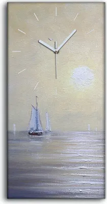 Produktbild von Dekor Leinwand Uhr Wandbilder Quarz 30x60 Meer Landschaft Schiffe Boot Fischer - weiße Hände