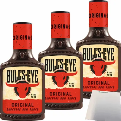 Produktbild von Bull's Eye Original Rauchige Barbecue-Sauce 3er Pack (3x300ml Flasche) + usy Block