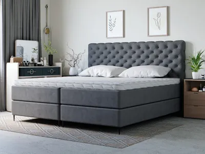 Obrázek produktu pro GrainGold Boxspringbett Bergamo 200x200 cm - Postel 200x200, kontinentální postel s podnožkou - Manželská postel s matrací - Tmavě šedá (Monolit 92)