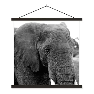 Produktbild von MuchoWow® Textilposter Elefant - Tiere - Schwarz - Weiß - Natur 120x120 cm mit schwarzem Rahmen - Aufhängungsset