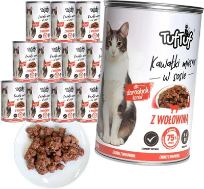 Produktbild von Tuftuf | Nasse Nahrung für Katzen - 12x415g - Fleischstücke mit Rindfleisch - Nassfutter für Katzen - 81% Feuchtigkeit