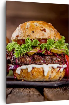 Produktbild von Bild auf Leinwand - Leinwandbild - Einteilig - Amerikaner Hamburger Essen Barbecue - 70x100cm - Wand Bild - Wandbilder - Leinwanddruck - Wanddekoration - Leinwand bilder - Wandbild - PA70x100-2869