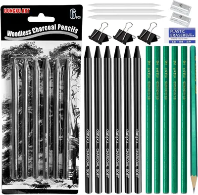 Produktbild von Zeichen Set 21-teilig, mit Holzskizzenstiften, Radiergummis, Anspitzern, für Zeichnen