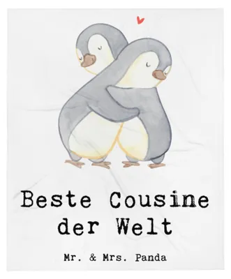 Produktbild von Mr. & Mrs. Panda Decke Pinguin Beste Cousine der Welt - Weiß - Geschenk, Kuscheldecke, Cousin, Kusine, Cousinchen, Bettdecke, Sofaüberwurf, Geschenkidee, Familie, Plaid