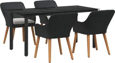Image de Ensemble de salle à manger pour jardin 5 pcs Noir polyrotin